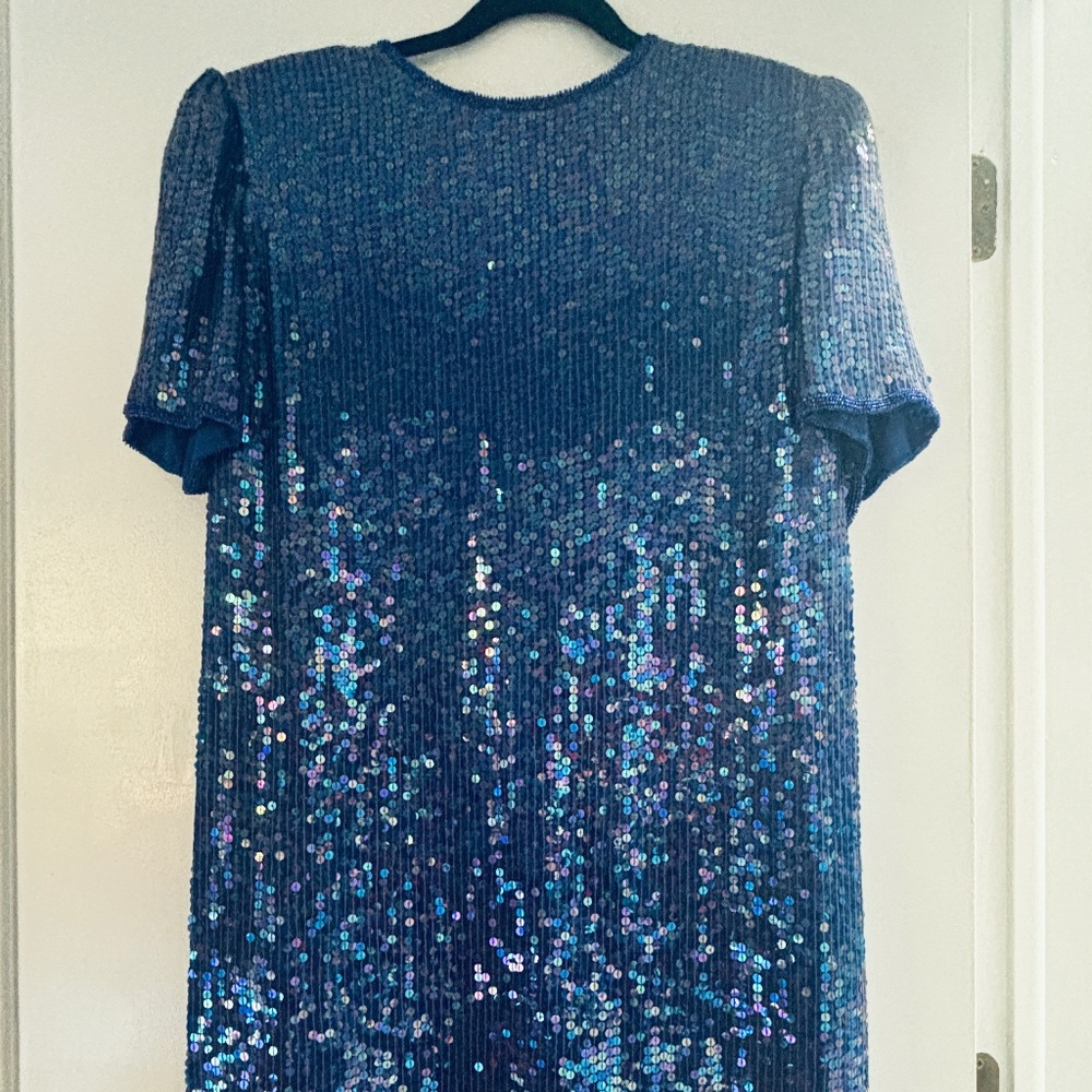 Laurence Kazar Vintage 80s Royal Blue Opalescent Sequin Dress